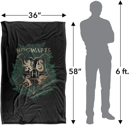 Vista 5 de Harry Potter Hogwarts - Manta con diseño floral verde y dorado con diseño de cresta sedosa al tacto, súper suave, 36 x 58 pulgadas, diseño floral