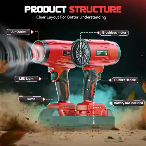 Vista 6 de Soplador de hojas inalámbrico de 800,000 RPM compatible con Milwaukee (solo herramienta), motor sin escobillas, velocidad ajustable, soplador