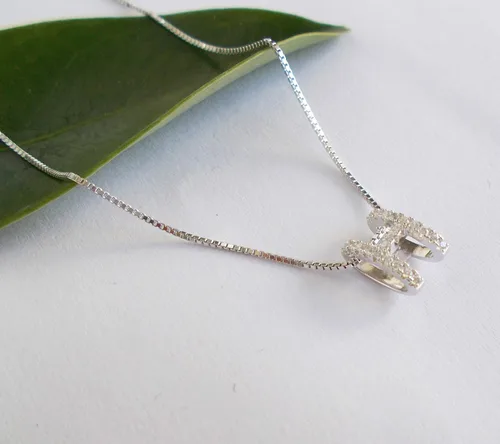 Vista 2 de Collar con colgante de alfabeto H de plata de ley 925, chapado en oro blanco cristalino, regalos de joyería para mujeres, 16 pulgadas - plata