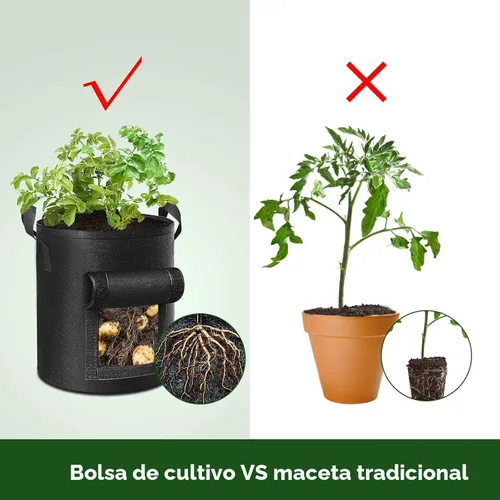 Vista 5 de Cavisoo Paquete de 5 bolsas de cultivo de papas de 10 galones, bolsa de plantación de jardín con mango reforzado, macetas de tela no tejida gruesa