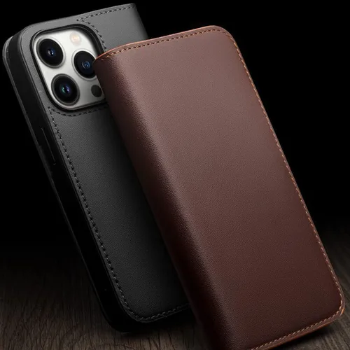 Vista 4 de COOVS Funda tipo cartera para iPhone 14/14 Plus/14 Pro/14 Pro Max, funda con cierre magnético de piel auténtica de alta calidad, con bloqueo RFID