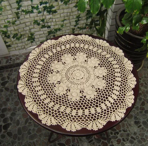 Vista 8 de Laivigo Tapones redondos hechos a mano de ganchillo de algodón con encaje, 22 pulgadas, color beige