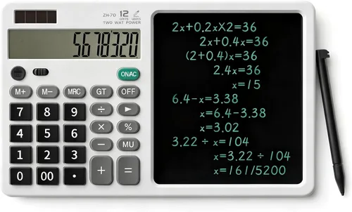 Vista 8 de Calculadora de escritorio con pizarra borrable, pantalla ancha de 12 dígitos, bloc de notas LCD reutilizable de más de 100,000, función de borrado