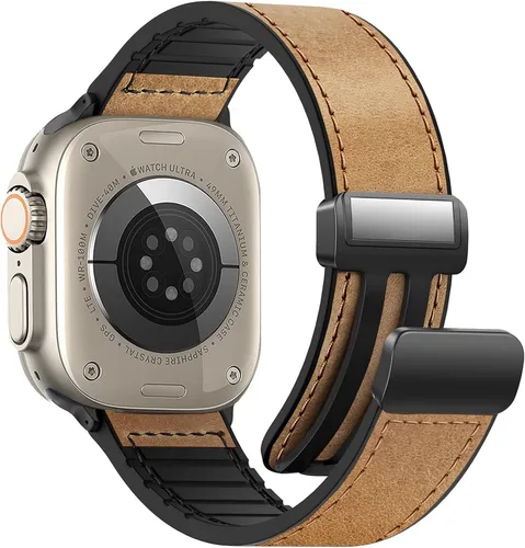 Vista 9 de Correas de cuero magnéticas compatibles con Apple Watch 42mm (Serie 10/11) 41mm 40mm 38mm para hombres y mujeres, cuero genuino con hebilla