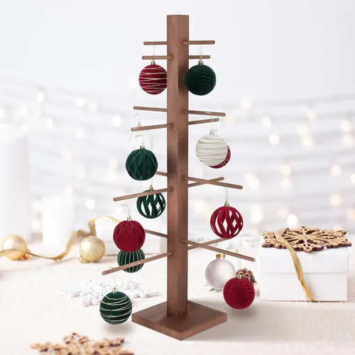 Vista 11 de Árbol de exhibición de adornos navideños de 32 pulgadas, centros de mesa para mesas, soporte para árbol de adornos de mesa, árbol artificial de mesa