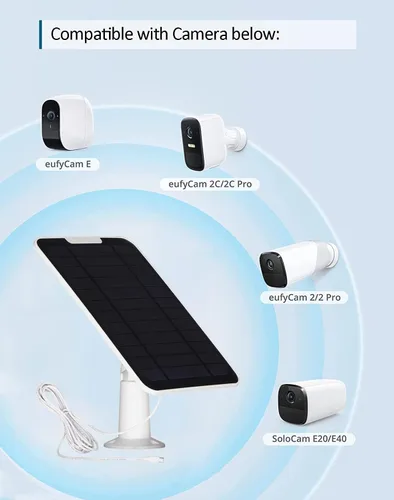 Vista 3 de Panel solar mejorado de 5 V 6 W para cámara de seguridad, compatible con Eufycam 2C/2C Pro/2/2 Pro/E20/E40/E, con puerto micro USB, adaptador USB-C