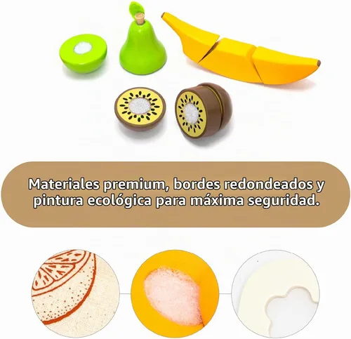 Vista 2 de Juego de frutas para cortar frutas – Accesorio de cocina de madera para jugar, accesorios de juego de simulación, juguetes de madera para cortar
