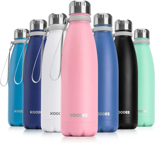 Vista 13 de koodee Botella de agua aislada (paquete de 2) botella de agua de doble pared de acero inoxidable 18/8, botella térmica de viaje con forma de cola
