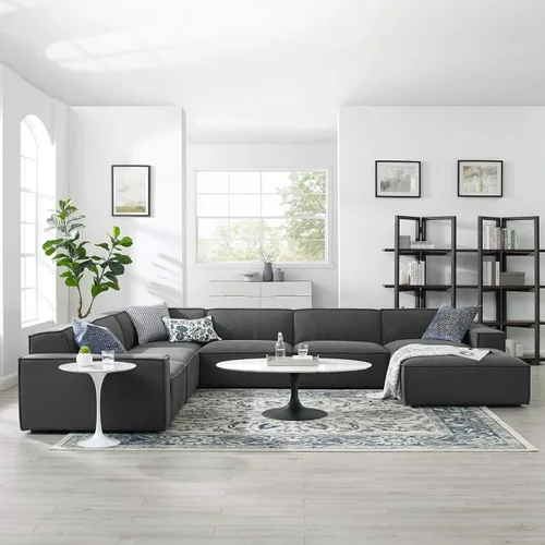 Vista 15 de Modway Restore - Sofá seccional tapizado de 5 piezas en color carbón