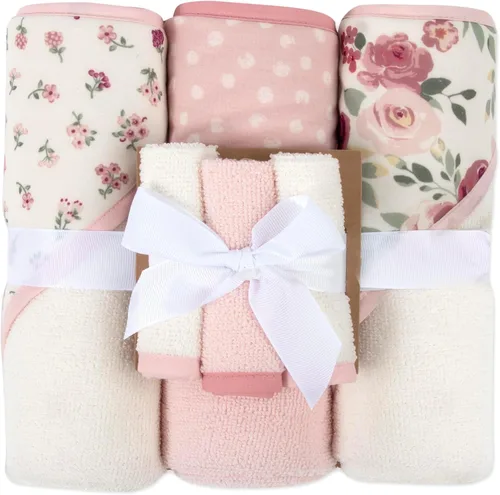 Vista 13 de Juego de 6 toallas de baño con capucha para bebés y niñas recién nacidos, bebés y niños pequeños, juego de toallas con capucha para bebés y niñas