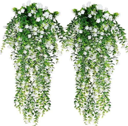 Vista 10 de Toprooms Plantas colgantes falsas, plantas colgantes artificiales, plantas falsas, hiedra sintética, enredadera, plantas colgantes de pared, estante