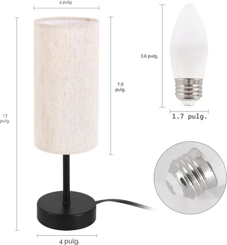 Vista 3 de RISLG Juego de 2 lámparas de mesa pequeñas para recámara, lámparas de noche para mesita de noche con interruptor de cable, lámparas de escritorio