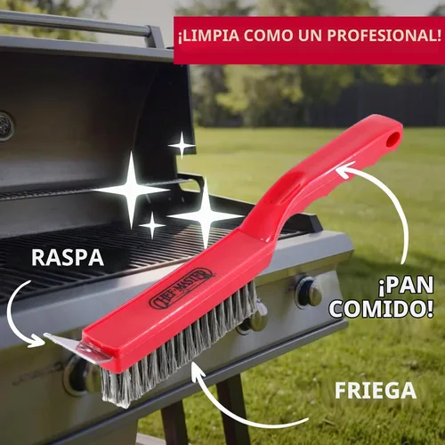 Vista 5 de Chef Master Cepillo y raspador para parrilla, cepillo de limpieza de parrilla de mano de plástico resistente, cabezal raspador con cerdas de alambre
