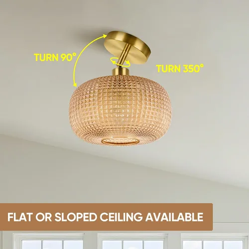 Vista 5 de ROTTOGOON Lámpara de techo semiempotrada, luces de techo inclinadas doradas ajustables con pantalla de vidrio ámbar, modernas lámparas de pasillo