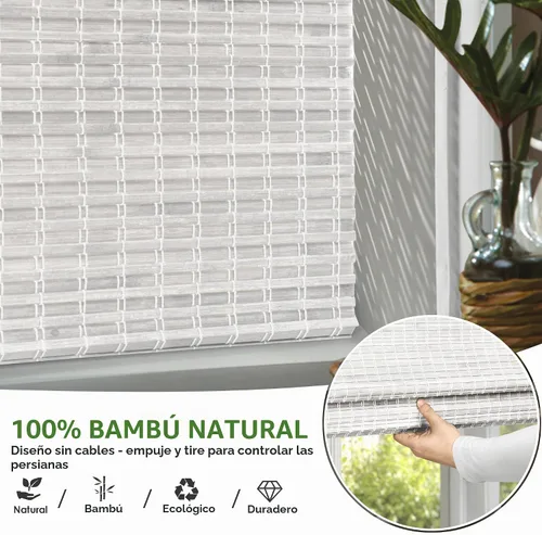 Vista 4 de LazBlinds Persianas romanas de bambú sin cordones, persianas de privacidad para ventanas interiores, oscurecimiento de la habitación, persianas