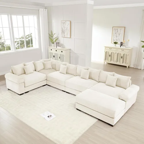 Vista 10 de ODUSE-DAILY Sofá modular de gran tamaño de 117.3 pulgadas, sofás modulares grandes de pana para sala de estar, sofás de 3 plazas, moderno juego