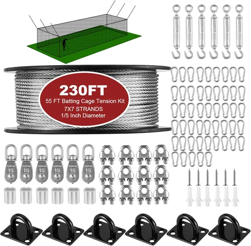 Vista 8 de RIIFRILY Kit de tensión de alambre para red de jaula de bateo de acero inoxidable (10.7 m/16.8 m/21.3 m), kit de suspensión de cable de jaula