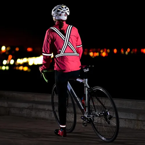 Vista 2 de M METERXITY Chaleco reflectante: tira ajustable, equipo de seguridad reflectante de alta visibilidad para correr, para ciclismo, correr