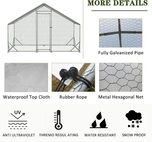 Vista 5 de Jaula grande de metal para gallinero, gallinero galvanizado, jaula de gallina de alambre galvanizado, jaulas de conejos con cubierta impermeable