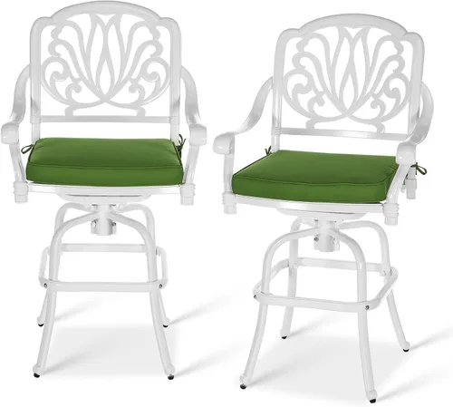 Vista 12 de VIVIJASON Taburetes de bar giratorios para exteriores, sillas de bar de aluminio fundido para todo tipo de clima, con cojín de asiento, muebles