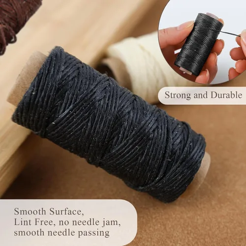Vista 4 de Lineco Hilo de lino auténtico encerado, 20 yardas, paquete de 3 carretes, color negro Se utiliza para coser y encuadernar, cuero cosido a mano