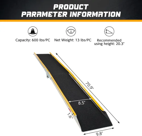 Vista 3 de Ruedamann Rampas de carga de aluminio de 71 pulgadas para camionetas, remolques, rampa plegable para motocicleta, capacidad de 600 libras, rampa