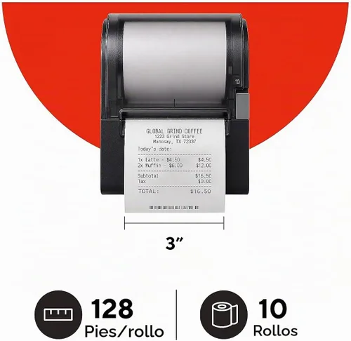 Vista 8 de Rollos de papel de impresora de punto de servicio y caja registradora de 3 pulgadas x 128 pies Blanco