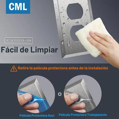 Vista 3 de CML Placa de Pared de Metal para Receptáculo Dúplex, Cubiertas de Tomacorriente de Acero Inoxidable de 1 Gang, Paquete de 20 Placas de Interruptor