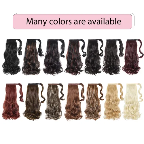 Vista 6 de Extensiones de cabello para cola de caballo, extensión de cola de caballo roja de 16 pulgadas, corta, ondulada, rizada, envolvente, cola de caballo