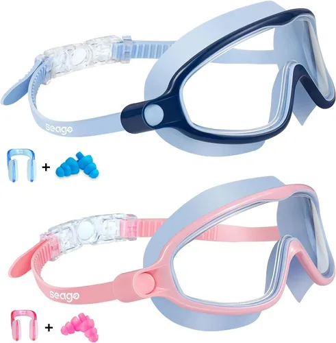 Vista 14 de Seago Paquete de 2 gafas de natación antivaho anti-UV de visión amplia para niños de 3 a 14 años