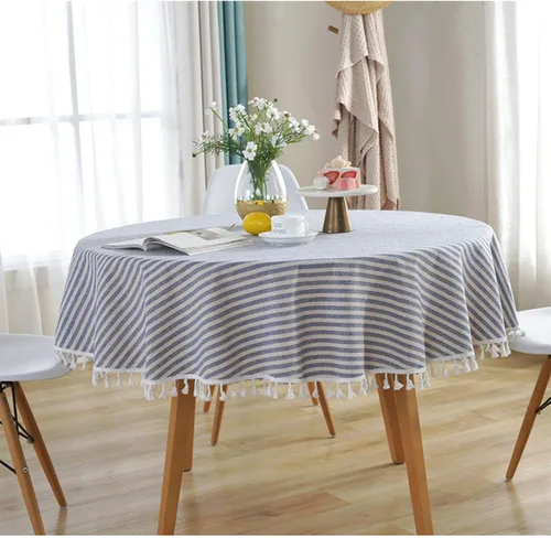 Vista 7 de Mantel cuadrado de lino y algodón con borlas a rayas, resistente a las arrugas, para cocina, comedor, decoración de mesa del hogar
