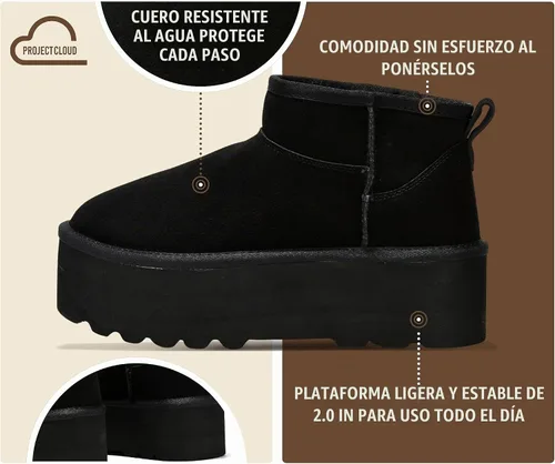 Vista 4 de Project Cloud Botines de cuero 100% genuino para mujer botas de plataforma Negro