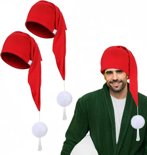 Vista 12 de Geyoga Gorro de dormir de noche de seda ajustable con cordón ajustable para hombre con bola de pompón para uso diario Negro