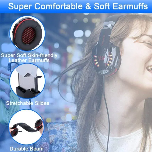 Vista 5 de Audífonos gamer BlueFire para PlayStation 4 PS4, tablets, teléfonos iPhone 66s6 plus5s5c5, conector de 3,5 mm con luz LED de micrófono (color rojo)
