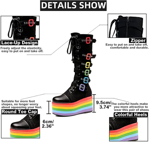 Vista 3 de VOMIRA Botas de combate de plataforma para mujer punta redonda góticas punk con cordones botas de motocicleta impermeables de tacón alto de media
