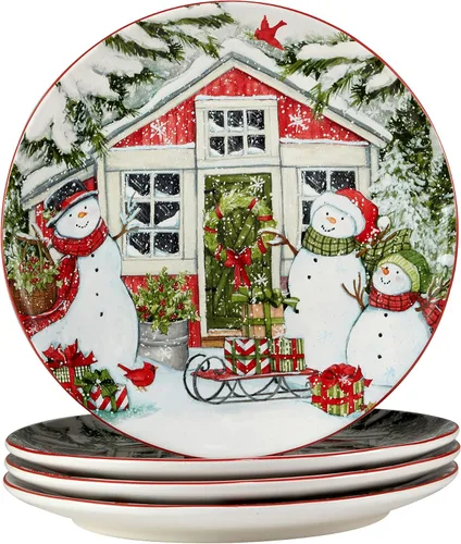 Vista 2 de Certified International Snowman's Farmhouse - Juego de vajilla de 16 piezas, servicio para 4