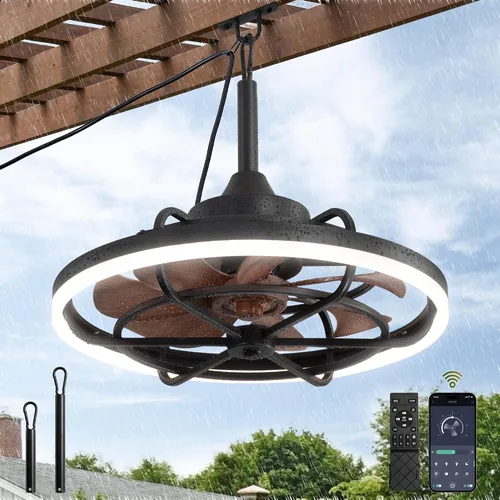Vista 13 de Fanbulous Ventiladores de Techo para Exteriores con Luz para Patios, Ventilador de Techo Enchufable de 20" Resistente a la Intemperie, Ventilador