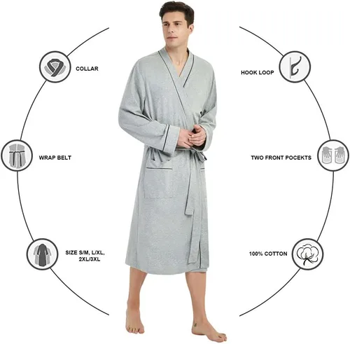 Vista 3 de U2SKIIN Mens 100% Cotton Robe Lightweight Knit Bathrobe