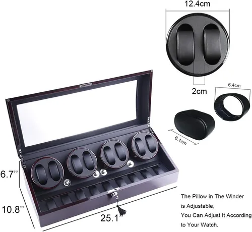 Vista 3 de XTELARY - Bobinadora automática de reloj, bobinadora de reloj con 8 posiciones de bobinadora, 9 espacios de almacenamiento, motor súper silencioso