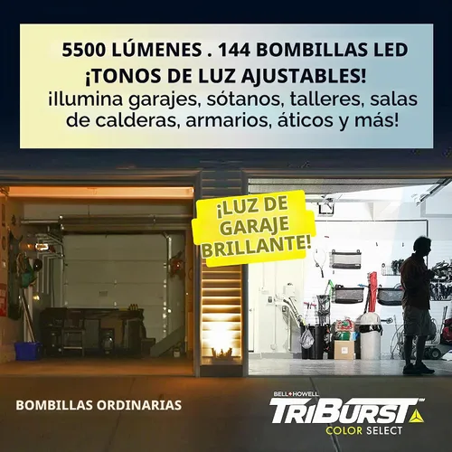 Vista 5 de Bell+Howell Triburst - Luz LED de garaje seleccionada, 5500 lúmenes, 3000 K, 4500 K, 5500 K, luces LED de techo para garaje, luces LED brillantes