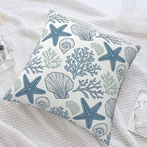 Vista 6 de Fundas de almohada de playa costera 18x18, juego de 2, fundas de almohada decorativas con diseño de estrella de mar y caballito de mar