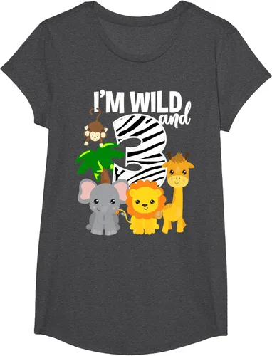 Vista 38 de Camiseta de cumpleaños con temática de zoológico de I'm Wild and 3, Negro, S