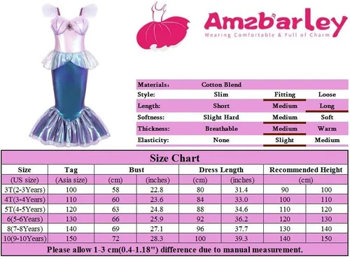 Vista 7 de AmzBarley Disfraz de sirena para niñas pequeñas, disfraz de princesa de cumpleaños, Halloween, cosplay, con accesorios