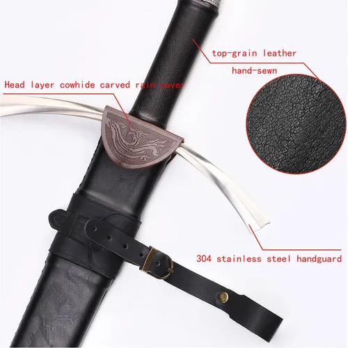 Vista 3 de Espada medieval occidental de 48 pulgadas, hoja de acero al manganeso 65, forjada a mano, espada real afilada con cinturón, para coleccionar