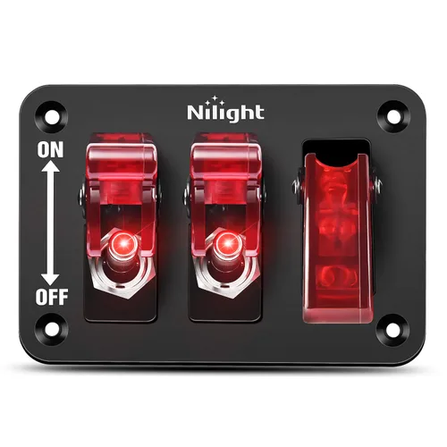 Vista 14 de Nilight - Interruptor de 3 palancas, panel basculante de 12 V con luz LED y cubierta abatible, placa de interruptor de encendido/apagado de alta