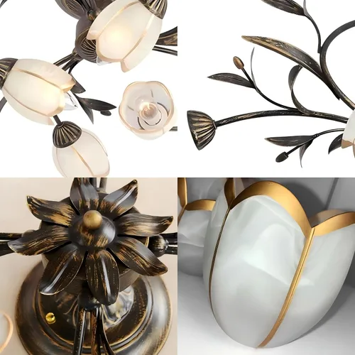 Vista 7 de Luces de techo con 4 luces en forma de rama, de 19.7 pulgadas, estilo retro creativo, lámpara de techo de vid de flores, lámpara de techo