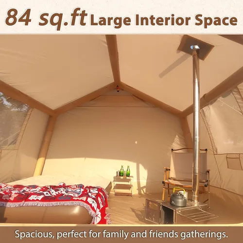 Vista 3 de Inflatable Camping Tent with Hand Pump Waterproof Outdoor Blow up Tent 2-8 Person Oxford 4 Season Glamping Air Tent Cabin House with Mesh Windows &