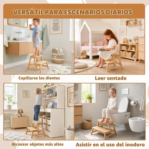 Vista 6 de COSYLAND Taburete para niños pequeños, baño, cocina, taburete de 2 pasos Natural