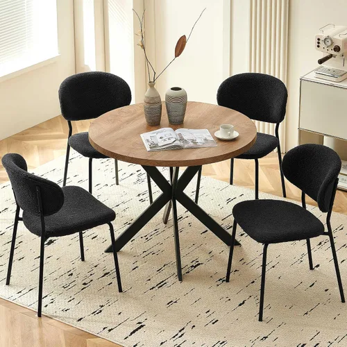 Vista 9 de Homedot Juego de 2 sillas de comedor tapizadas negras, modernas sillas de cocina de mediados de siglo tapizadas con cojín acolchado para comedor