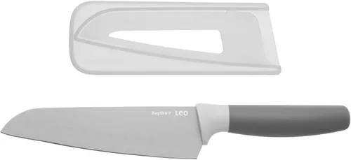 Vista 2 de Berghoff LEO - Cuchillo Santoku de hoja ancha antiadherente de acero inoxidable de 6.75 pulgadas, funda protectora ajustada de PP gris con mango